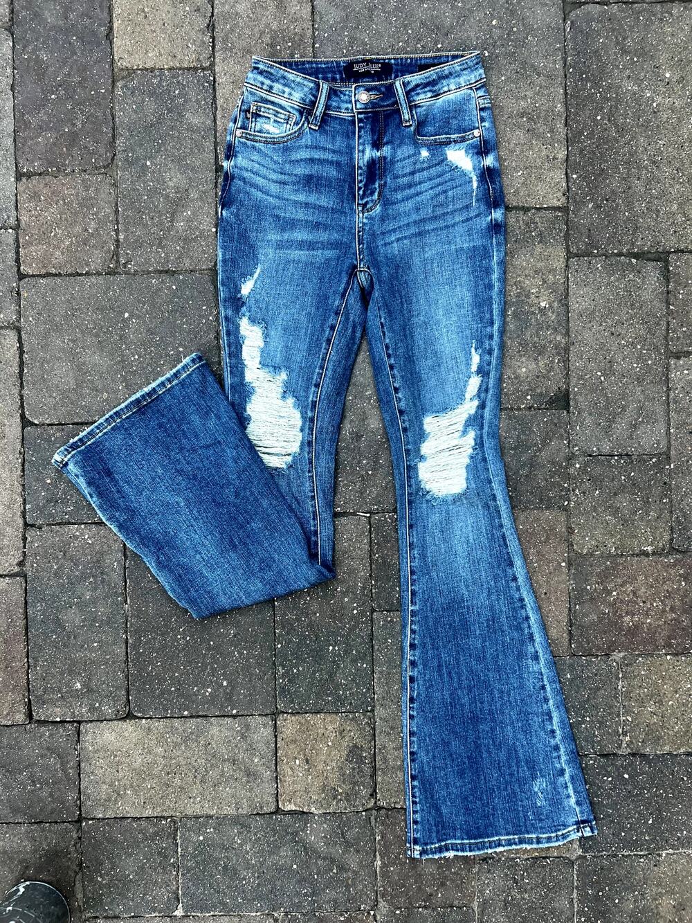 Judy Blue high rise distressed y2k flare boho jeans size 26x33